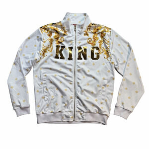 Victorious King Lion Jacket Men's Size M Tiger Baroque Gold White EUC